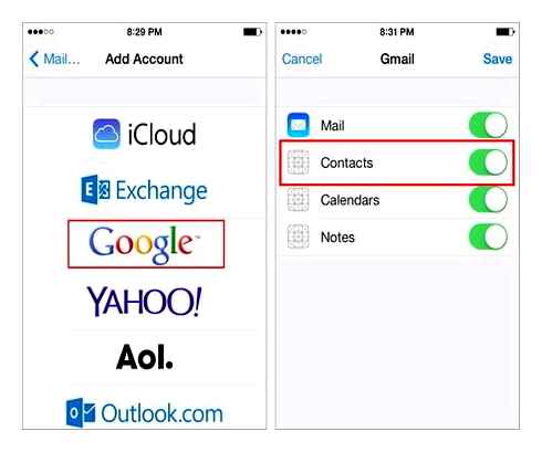synchronize, contacts, google, iphone