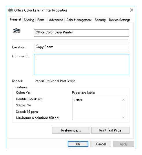 default, printer, settings, configure, changing